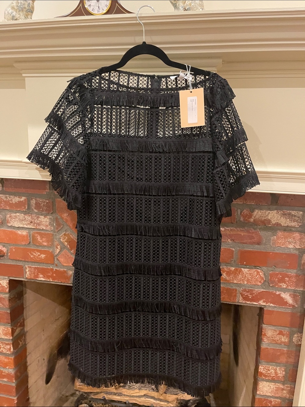 Pearl Black Lace Fringe Shift Dress